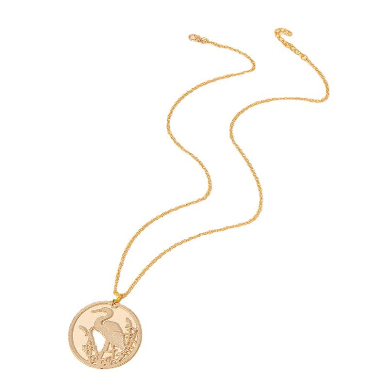 Stylish Round Red-crowned Crane Necklace