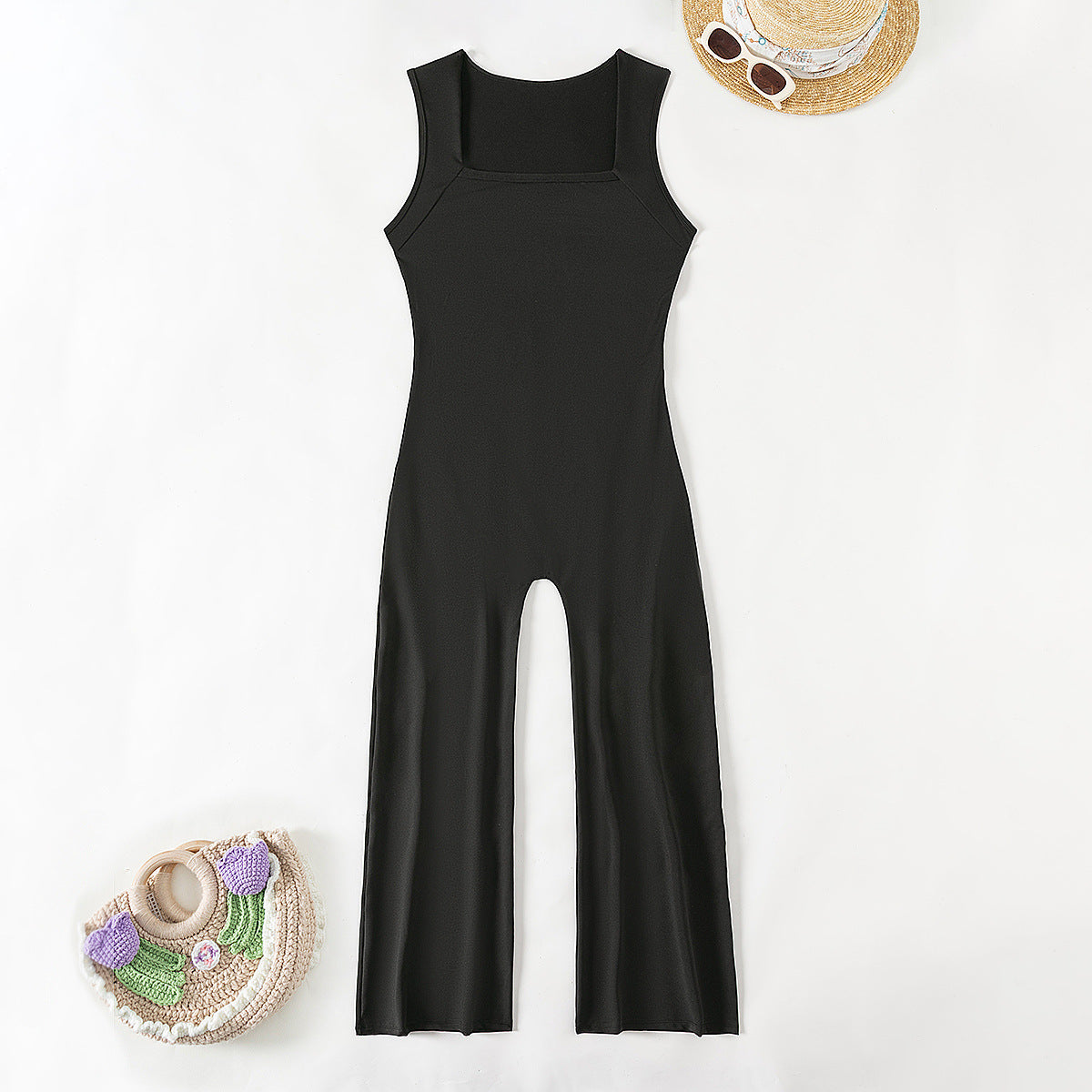 Solid Color Square Collar Vest Seamless Yoga Exercise Flared Pants