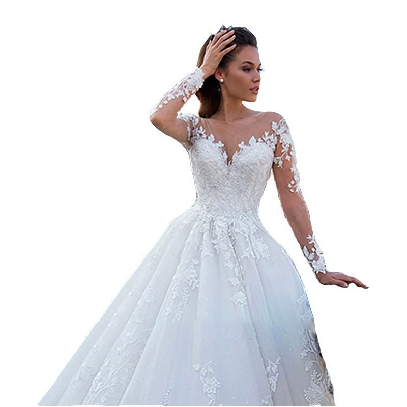 Retro Thin V-neck Long Sleeve Dress