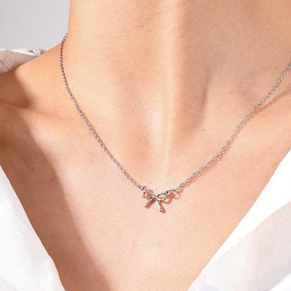 Sweet Light Luxury Metal Diamond Bow Necklace For Women