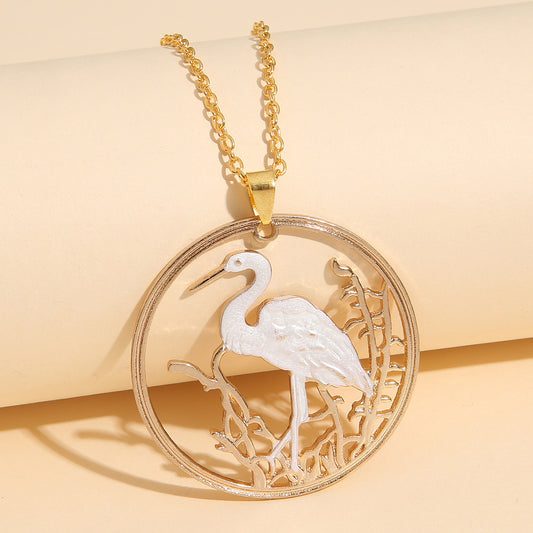 Stylish Round Red-crowned Crane Necklace