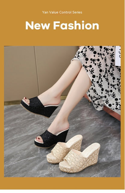 European And American Peep-toe Slippers Wedge Platform Platform