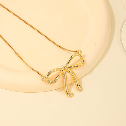 Sweet Light Luxury Metal Diamond Bow Necklace For Women