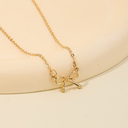 Sweet Light Luxury Metal Diamond Bow Necklace For Women