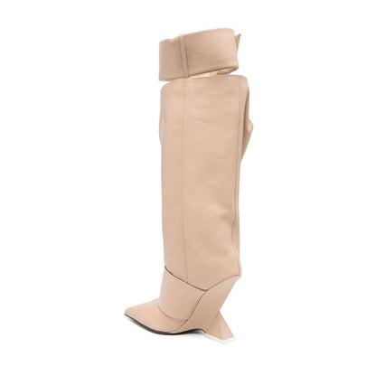 High-profile Wedge Sleeve Pointed Slip-on Strap Large Fastener Boots