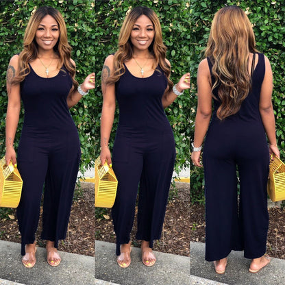 Round Neck Sleeveless Wide Leg Pants One-piece Nightclub Uniforms