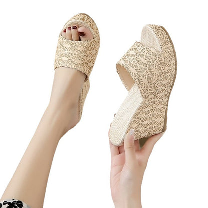 European And American Peep-toe Slippers Wedge Platform Platform