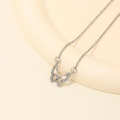 Sweet Light Luxury Metal Diamond Bow Necklace For Women