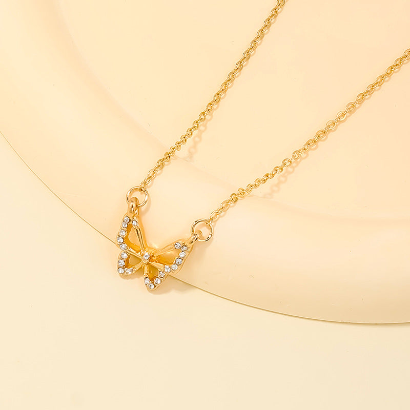 Sweet Light Luxury Metal Diamond Bow Necklace For Women