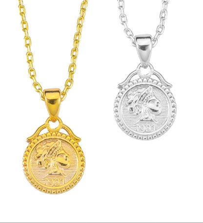 Stainless Steel Embossed Portrait Gold Coin Necklace For Women