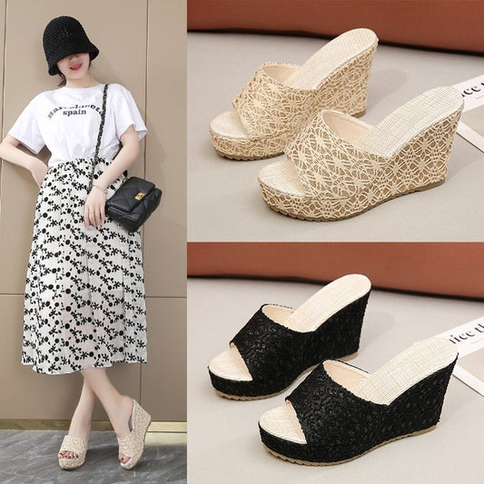 European And American Peep-toe Slippers Wedge Platform Platform