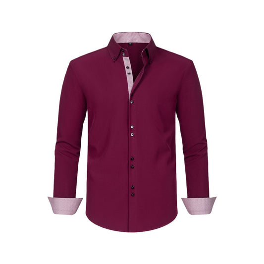 Full Elastic Force Men's Shirt Polka Dot Color Matching Design Double Breasted