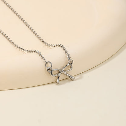Sweet Light Luxury Metal Diamond Bow Necklace For Women