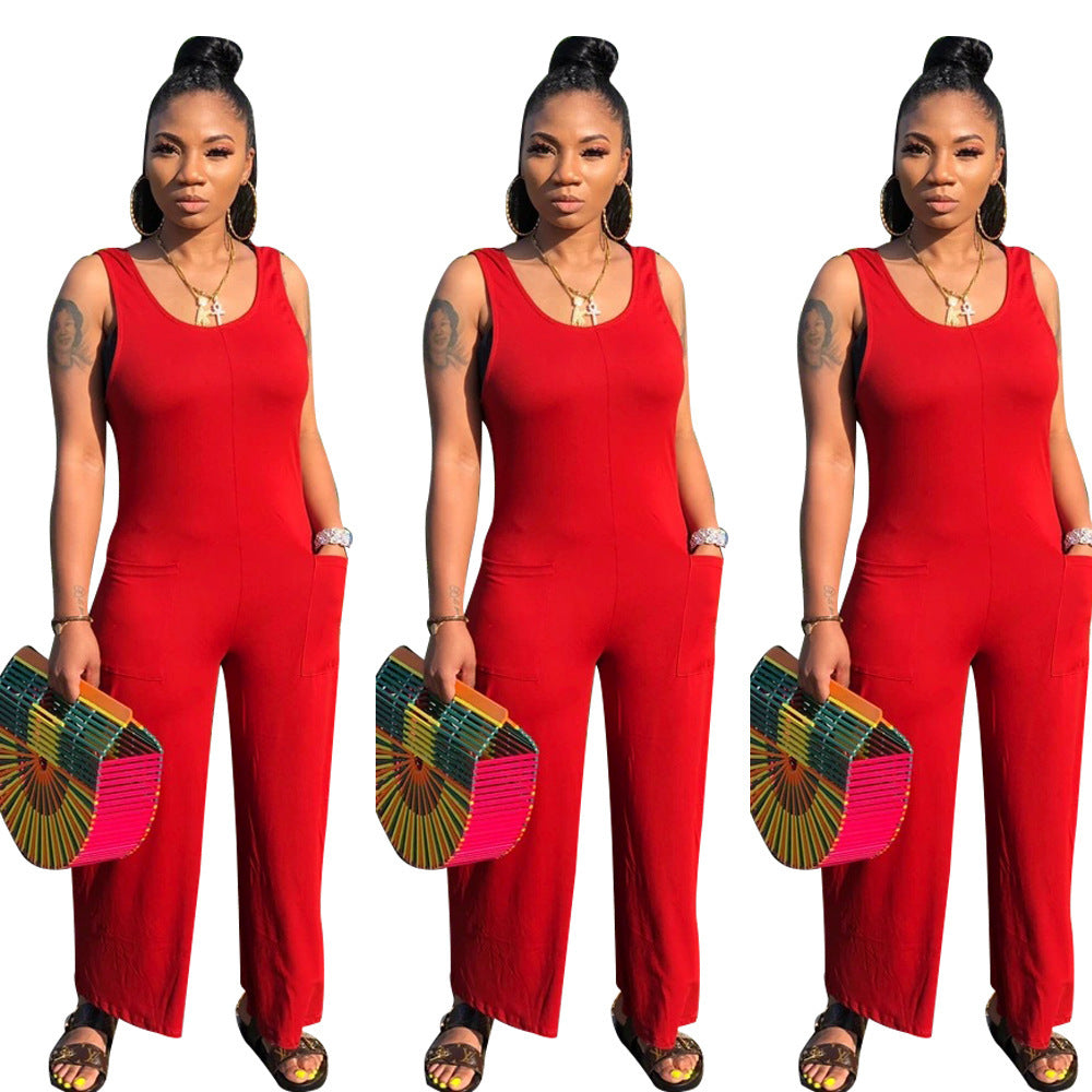 Round Neck Sleeveless Wide Leg Pants One-piece Nightclub Uniforms
