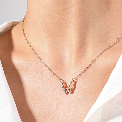 Sweet Light Luxury Metal Diamond Bow Necklace For Women